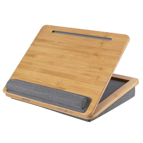 Adjustable Lap Desk for Laptop with Cushion, Bamboo Laptop Stand with Anti-Slip Strip Tablet Phone Holder, Fits up to 15.6 inch or 14 inch with Mouse Space - size: 16.5"x13.4" Height-adjustable