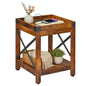 Farmhouse Side Table with Charging Station,2-Tier Square End Table | 2-Tier Shelf Modern Sofa Couch Table Bedside Nightstand With X-Frame for Living Room Bedroom Office Small spaces,Rustic Brown - color: Rustic Brown, style: With Outlets