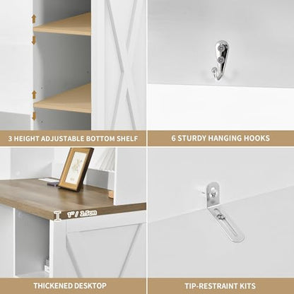 YITAHOME 6-Tier White Mini Fridge Stand with Power Outlet | Fits Mini Fridge, 6-Tier Storage, Built-in Power Outlet, Farmhouse Style, for Dining Room Dorm Office, Easy Assembly