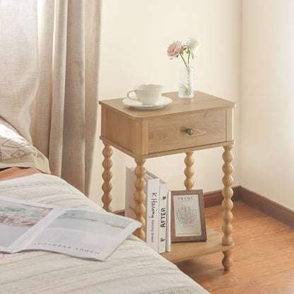 AWASEN Night Stand, Wood End Table with Drawer for Living Room, Small Bedside Side Table with Spindle Wood Legs for Bedroom, Office, Rustic Walnut - color: Rustic Walnut