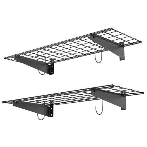 WALMANN 2 Pack Garage Wall Mount Shelves, 45x15 inch Wall Mounted Storage Shelves for Garage Heavy Duty Floating Shelf, Holds Up to 220 lbs(Black) - color: Black-15x45