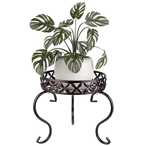 OwnMy Brown Metal Round Plant Stand Indoor Outdoor Iron Flower Pot Holder | Heavy Duty Indoor Floor Plant Stand, Decorative Flower Vase Stand, Small Planter Display Potted Rack for Home, Garden, Patio - color: Dark Brown