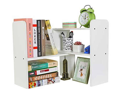 PAG Desk Organizer Desktop Shelf Adjustable Countertop Bookshelf Small Table Shelves Book Organizer Office Organization for Desk, White - color: White, size: Style 1