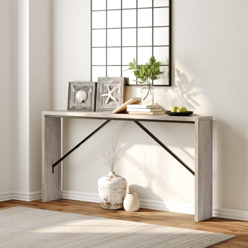 MAHANCRIS Console Table, 62.2" Long Sofa Table Behind Couch, Narrow Entryway Table, Farmhouse Dining Table with Angled Metal Frame, Industrial Console Table for Entryway, Greige CTHG15801 - color: Greige, size: 62.2"L x 9.1"W x 31.5"H