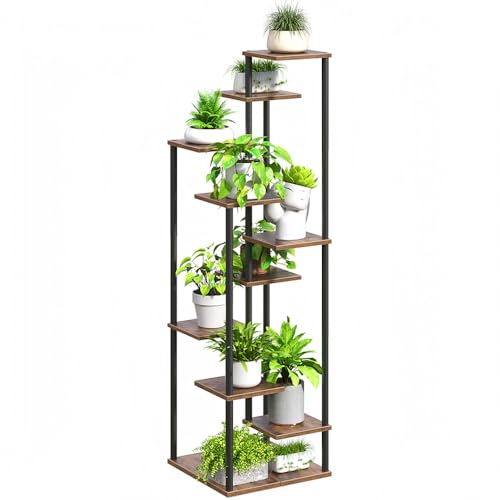 Yzosvki 10 Tier Plant Stand Indoor, Tiered Corner Plant Shelf Flower Stand for Living Room, Balcony, Patio, Garden, Rustic Brown - color: Rustic Brown, size: 10 Tier-Square