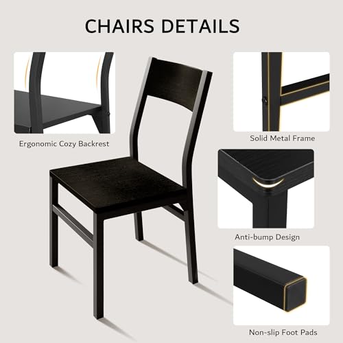 iPormis 7-Piece Dining Table & Chairs Set for 4-6, 63" Extendable Kitchen Table with 6 Chairs, Dining Room Table with Metal Frame & MDF Board, Perfect for Small Space, Easy Assembly, Black - color: Black