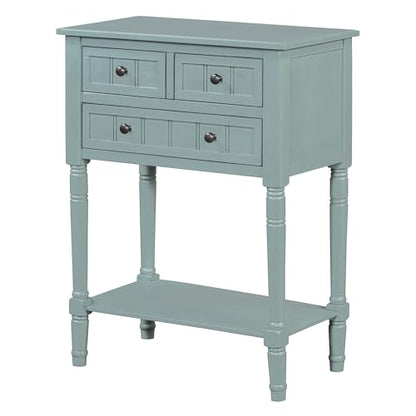 Knocbel Slim Antique Entry Console Table with 3 Drawers & Bottom Open Shelf, Solid Wood Narrow Sofa Couch Table for Entryway Hallway Living Room 23.7" W x 13" D x 31.4" H Light Blue - color: Light Blue