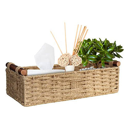 STOBSK Round Paper Rope Storage Basket with Handle, Beige, 14.5in x 6.6in x 3.74in - color: Beige