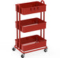 Simple Houseware 3-Tier Heavy Duty Metal Utility Rolling Cart, Red - color: Red