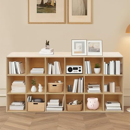 18 Cube Solid Wood Bookcase, Wooden Bookshelf Modern Floor Standing Storage Shelf for Living Room Bedroom Office, 11.8 * 11.8 * 11.8in Cubes with 220lbs Capacity, Easy Assembly - size: 18 Cube