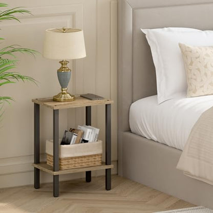 TUTOTAK End Table, Set of 2, Side Table, Nightstand, 2-Tier Storage Shelf, Sofa Table for Small Space, Living Room, Bed Room TB01BG035 - color: Greige