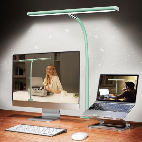 Airlonv LED Desk Lamp for Office Home, Eye-Caring Desk Light with Stepless Dimming Adjustable Flexible Gooseneck, 10W USB Adapter Desk Lamp with Clamp for Reading, Study, Workbench (Mint Green) - color: Mint, size: Standard
