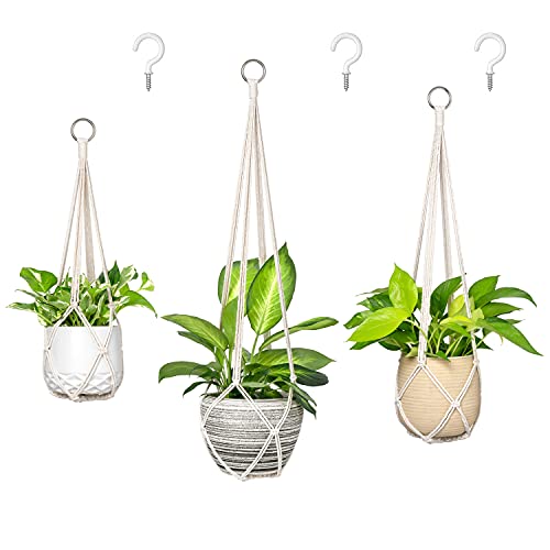 Dahey Macrame Plant Hanger Set of 3 with Hooks Indoor Hanging Planter Basket 35"/29"/23" Handmade Woven Cotton Rope Flower Pot Crochet Plant Holder Stand for Boho Home Decor No Tassels,Beige - color: Beige