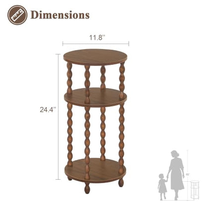 AWASEN Small Round End Table, Round Side Table with 3-Tier Open Shelf for Small Spaces, Wood Accent Table Nightstand for Bedroom, Living Room, Office, Walnut Brown - color: Walnut Brown
