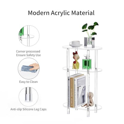 Clear Acrylic Narrow Side Table for Small Spaces, 15.75" L x 7.87" W x 24.6" H, 3 Tier Oval Slim End Table Nightstand, Small Minimalist Skinny Bedside Table for Bedroom, Bathroom, Living Room - size: 3 Tier 1-Pack 24.6"H