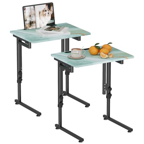 Folding TV Tray Table,Adjustable TV Dinner Table with Sturdy MDF Top,Eating Trays for Living Room with No Assembly Required (Sea Blue,2Pcs) - color: Sea Blue, size: 2PCS