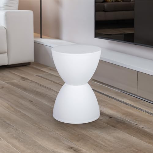 Hourglass Shaped Stool, Modern Round End Table Indoor/Outdoor Stool or End Table for Patio, Balcony, Poolside, Entryway, or Living Room 43x30cm (White)