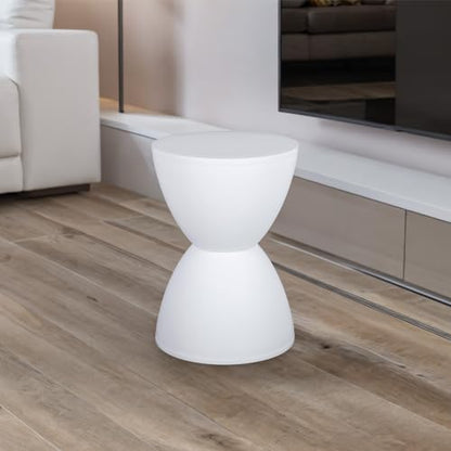 Hourglass Shaped Stool, Modern Round End Table Indoor/Outdoor Stool or End Table for Patio, Balcony, Poolside, Entryway, or Living Room 43x30cm (White)