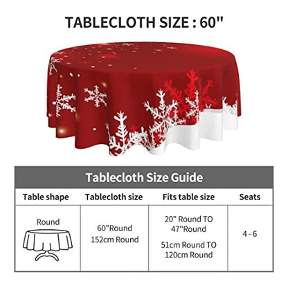BETGINY Merry Christmas Tablecloth 60 Inch Round Winter Red White Snowflakes Table Cloth Dust-Proof Wrinkle Resistant Rustic Tablecloth for Holiday Party Dining - color: Red Christmas, size: 60" (Round)