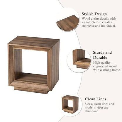 COZAYH Farmhouse End Table, Open Cube Accent Table with Geometric Frame, Modern Minimalist Side Table, Brown - color: Brown