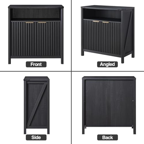 BuildHom 32 Inch Fluted Sideboard Buffet Cabinet with Storage Black Oak | Coffee Bar Cabinet with Open Shelf and 5-Level Adjustable Shelves, Farmhouse Storage Cabinet for Kitchen and Dining Room - color: Black Oak