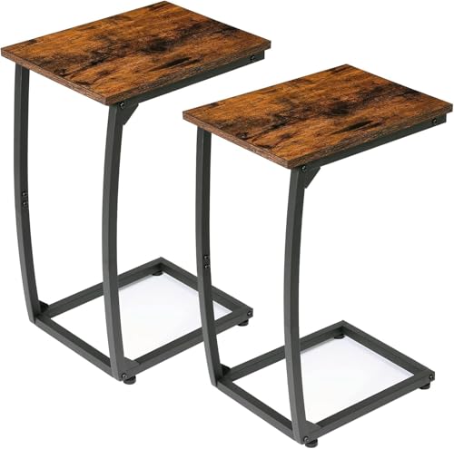 LAKEMID C-Shaped End-Table Set of 2 - Side Table for Couch,Curved Support Legs, Slide Under Couch Table for Sofa, TV Tray Table for Living Room Bedroom (Rustic Brown) - color: Rustic Brown