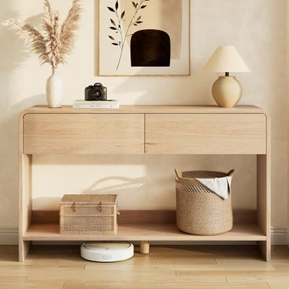 AMERLIFE 55" Modern Entryway Console Table with 2 Storage Drawers | Open Bottom Shelf, Wood Grain Finish, Rounded Edges, Long Sofa Table, Behind Couch, Hallway, Foyer, Living Room, Natural Oak - color: Natural Oak - Flat Panel, size: 55"
