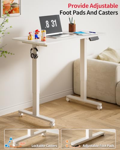 Okin Standing Desk Electric Adjustable Computer Whole Piece Stand up Desk with Wheels Office Gaming Home Office Memory Desks 48x24 inches White - color: White+casters, size: 48 Inch