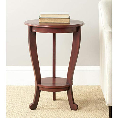 SAFAVIEH Furniture - Mary Pedestal Table - Dark Cherry - Solid Wood - Farmhouse Pedestal Design - Ideal for Living Room, Entryway, Home Office, 18.1" W x 18.1" D x 26" H (AMH5711D) - color: Dark Cherry