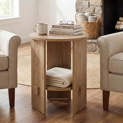 Round End Table with 2-Tier Storage Set of 2, 15.5” Small Side Table for Living Room, Modern Nightstand with Open Shelf, Compact Accent Table for Bedroom, Sofa Side, (Natural) - color: Natural