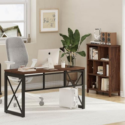 BON AUGURE Farmhouse Computer Desk, Modern Industrial Home Office Desks, Wood Metal Study Writing Table, Sturdy Gaming Desk (Rustic Oak, 54 Inch) - color: Rustic Oak, size: 54"W