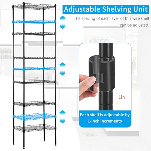 BLKMTY Tall Shelves, 6 Tier Wire Shelving, Narrow Storage Metal Shelf, Standing Shelf Units, Adjustable Garage Shelving, 12" D x 17" W x 64" H, 600lbs Capacity, Commercial Shelves, Black - color: Black, size: 6 Tire: 11.8" D x 16.7" W x 63.6" H
