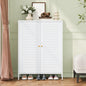 Metal Shoe Cabinet with 4-Tier & 3 Adjustable Shelves | 40” Tall White Freestanding Shoe Storage Organizer with Louvered Doors, Shoe Rack for Entryway, Hallway, Front Door