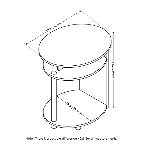 3-Tier Set of 2 Round End Table with Oval Tabletop, Bedside Table with Open Shelf, Night Stand, Side Table, for Bedroom, Living Room, Walnut - color: Walnut/Black, size: 3 Tier, Set of 2