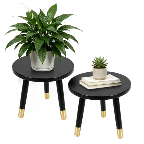 2-Pack Mid Century Plant Stand for Indoor Plants, Modern Metal Flower Pot Holder Stand for Living Room, Decorative Small Round Side Table for Balcony, Patio, Office, 8.9” High, Black - color: Black, size: 8.9"