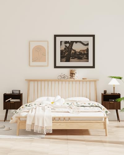 Veegle Nightstand,Modern Bedside Table with Storage Drawer and Open Wood Shelf, Accent Night Stand with Solid Wood Legs for Living Room, Bedroom and Small Spaces,Easy Assembly (Walnut Brown) - color: Walnut Brown-2