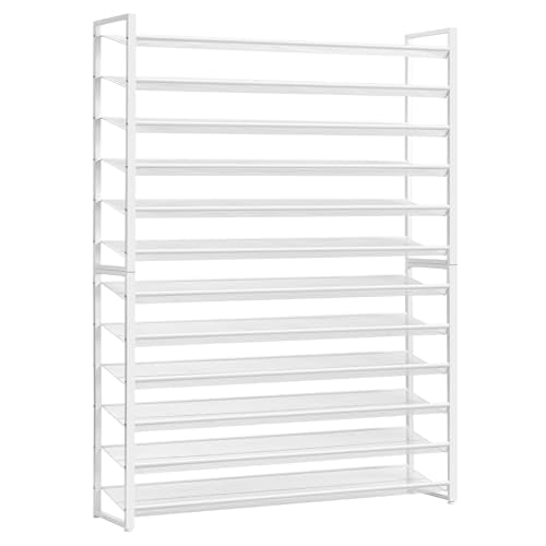 Nunsino Shoe Rack, Long Shoe Organizer,Max Holds 75 Pairs,12 Tier Metal Shoe Storage Shelf,6-Tier Stackable Shoes Organizer for Garage, Entryway,White - color: White, size: 12 Tier