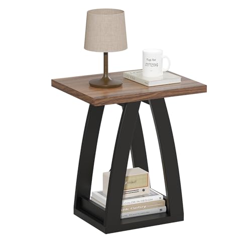 FROMJBEST End Table Living Room, Side Table, Nightstand, Black&Brown | Sofa Side Table with Shelf, Nightstands Set of 2, Modern End Table for Living Room, Bedroom - color: Brown&black, size: 1