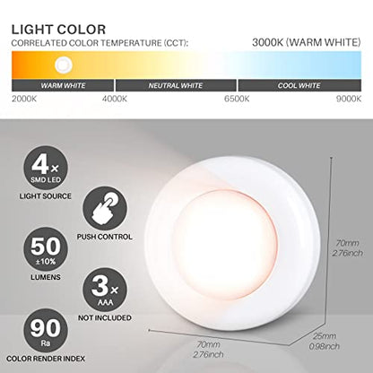 STAR-SPANGLED Push Tap Light, 2.8” Mini Night Touch LED Puck Lamp, Portable Under Cabinet Lighting AAA Battery Operated Powered, DIY Stick On Lights for Closet, Counter, Kitchen, Warm White, 5 Pack - color: Warm White