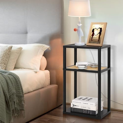 YGYQZ Rattan Side Table, Narrow End Table for Couch, Tall Nightstand for Small Space，Slim Night Stand with Storge, Living Room, Bedroom, Office,Modren,Black - color: Narrow-black
