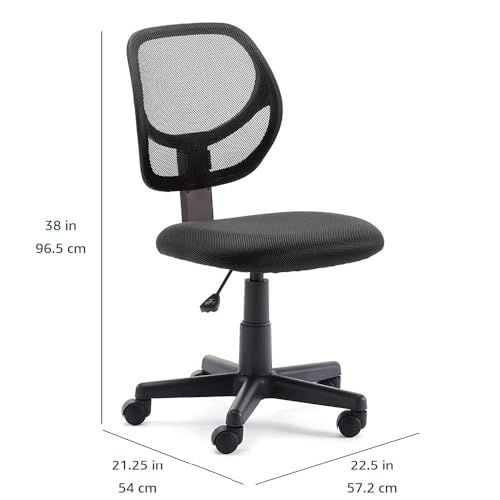Amazon Basics Low Back Office Chair, Breathable Mesh, Height Adjustable, Padded Seat, Rolling Wheels, Swivel, Back Support, Sturdy, 21.25" D x 22.5" W x 38" H, Black - color: Black