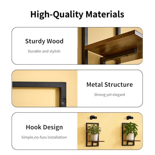 Floating Shelves for Plants with Grow Lights, Remote Control Indoor Plant Holder Stand for Bedroom, Living Room, Bathroom, Kitchen, Rustic Brown (2, Rustic Brown) - color: Rustic Brown
