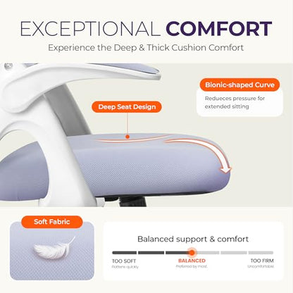 NEO CHAIR Office Desk Gaming Ergonomic Computer Chair with Lumbar Back Support Adjustable Height Swivel Rolling Wheels Flip-up Arms Mesh Chair for Home Vanity (Purple) - color: Purple