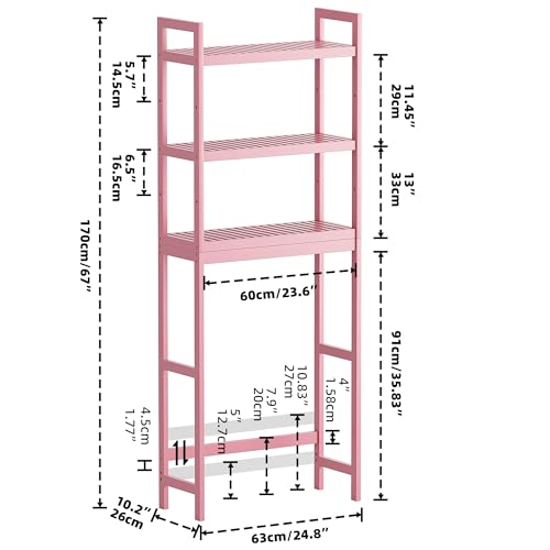 SMIBUY Bathroom Storage Shelf, Bamboo Over-The-Toilet Organizer Rack, Freestanding Toilet Space Saver with 3-Tier Adjustable Shelves (Pink) - color: Pink