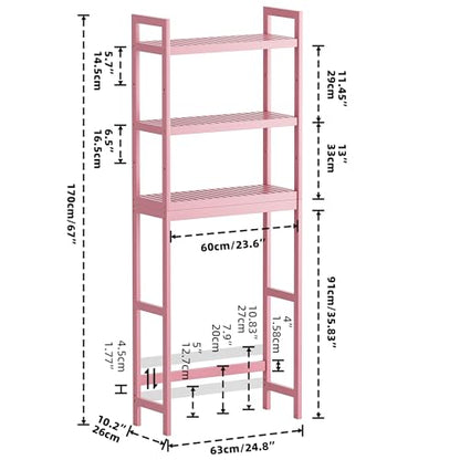 SMIBUY Bathroom Storage Shelf, Bamboo Over-The-Toilet Organizer Rack, Freestanding Toilet Space Saver with 3-Tier Adjustable Shelves (Pink) - color: Pink