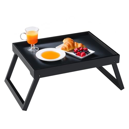 RRX Bed Tray Table with Folding Legs, Breakfast in Bed Tray (1, Black) | Bed Trays for Folding Table Eating, Kitchen Serving, Food, Sofa, Snacking or Working, Laptop Desk Dinner, Snack Tray - color: Black
