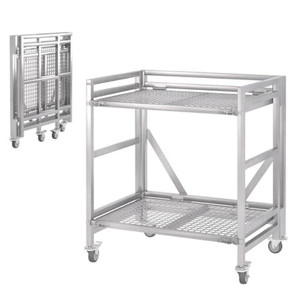2 Shelf Rolling Cart with Wheels, 660lbs Capacity Collapsible Steel Rolling Utility Cart, Heavy-Duty Foldable Hand Truck, Metal Storage Carts with Handle for Groceries, Warehouse (36" Lx26 W) - color: Net 660lbs Capacity