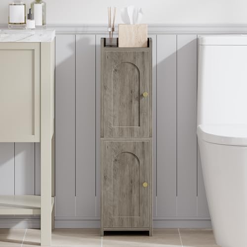 Hzuaneri Bathroom Storage Cabinet, Small Corner Floor Cabinet with 2 Doors and Adjustable Shelf, Narrow Toilet Paper Cabinets, Bathroom Organizer for Small Spaces, 7.9" D x 7.9" W x 29.5" H Greige - color: Greige, size: 7.9"D x 7.9"W x 29.5"H