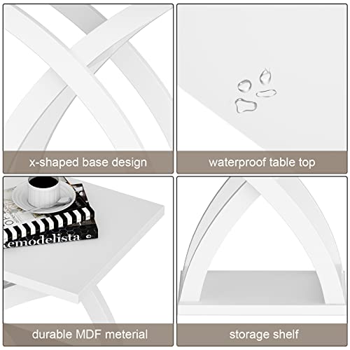 ChooChoo End Side Table,Modern End Table with Storage Shelf | Simple shape, Living Room,White - color: White, size: 15.7"D x 21.7"W x 19.6"H