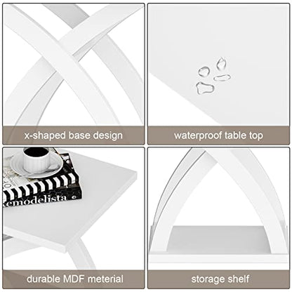 ChooChoo End Side Table,Modern End Table with Storage Shelf | Simple shape, Living Room,White - color: White, size: 15.7"D x 21.7"W x 19.6"H